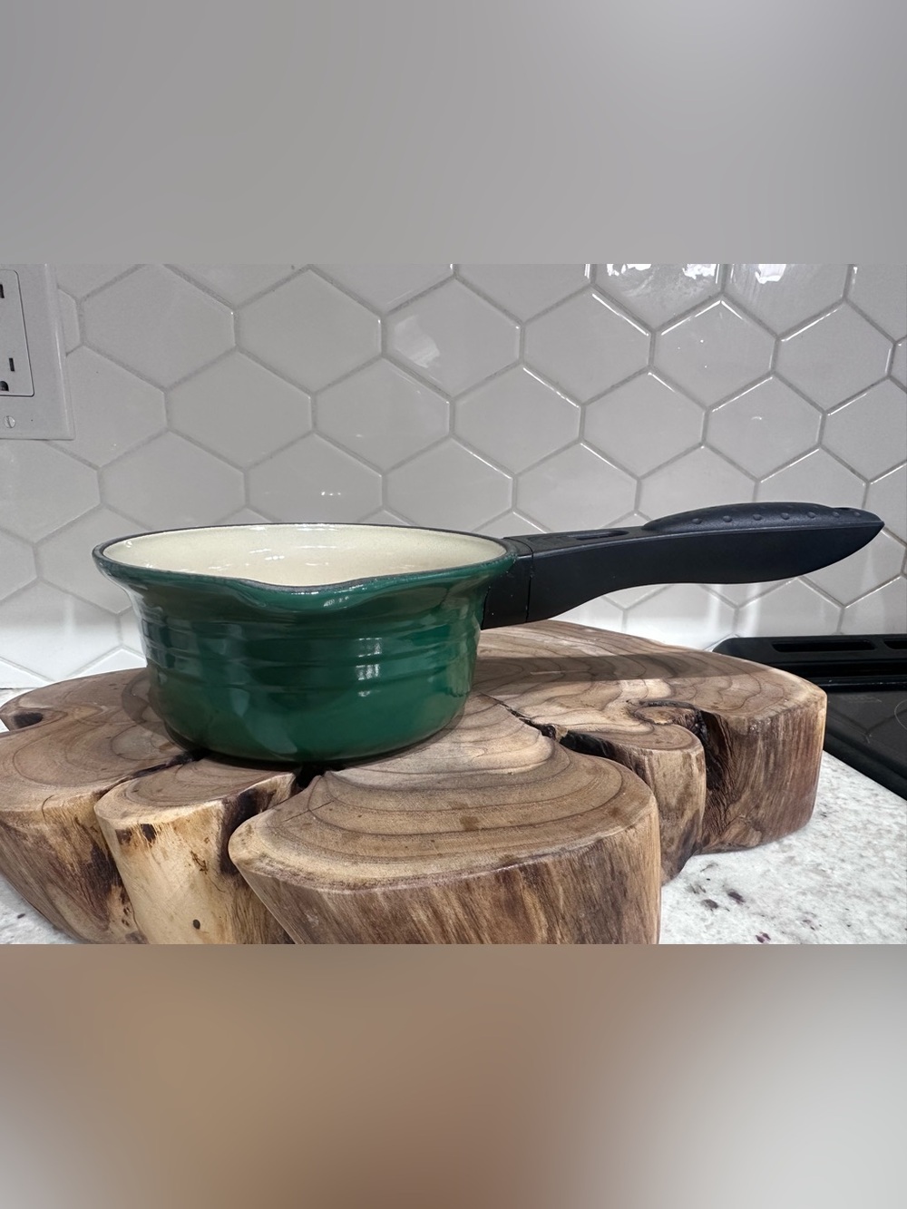 Vintage Le Creuset 14 Green Enameled Saucepan Made in France